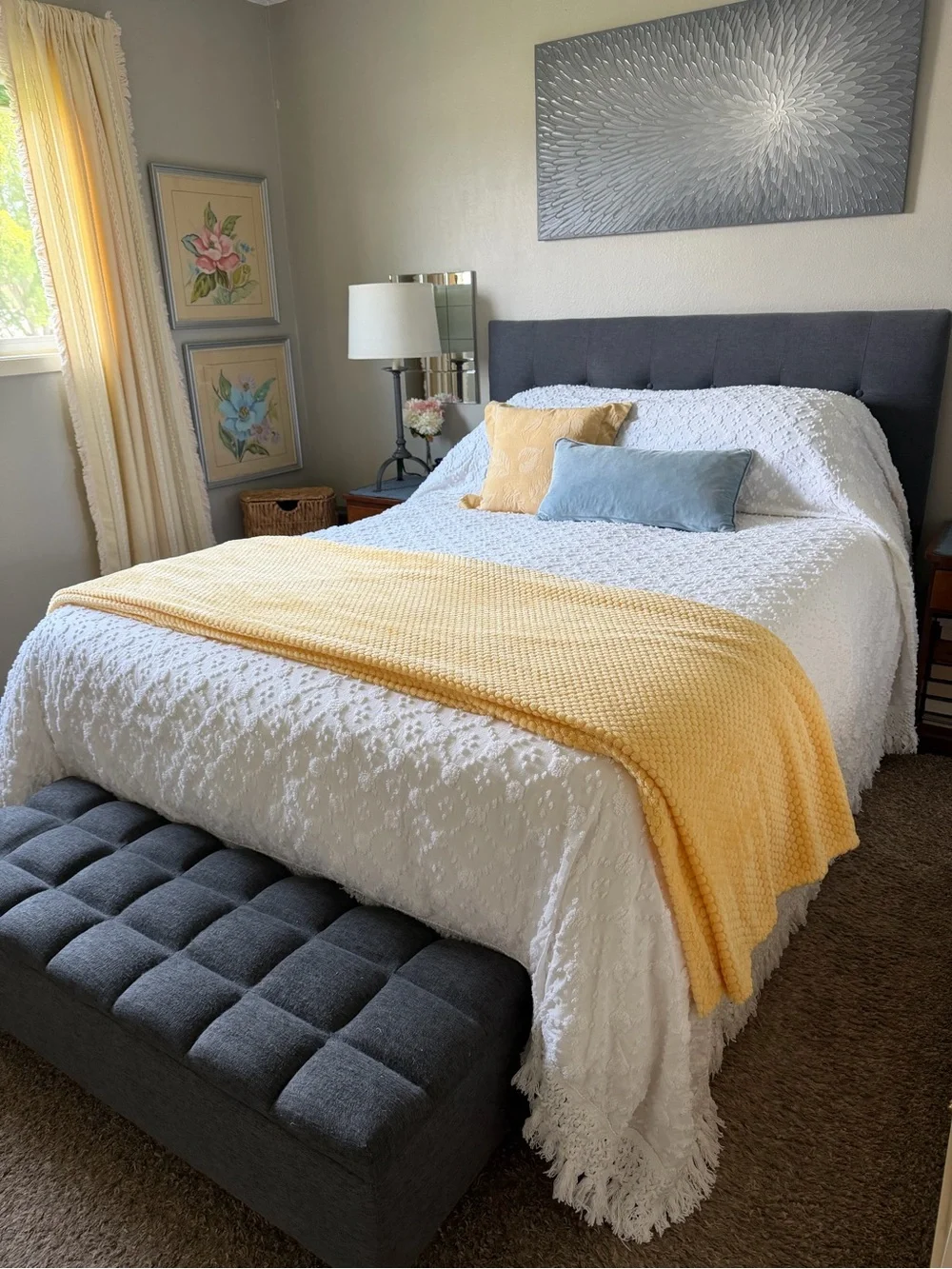 Vintage White King Chenille Bedspread